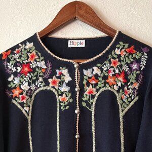 Women's Embroidered Black Cardigan